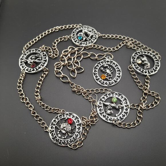 Vintage Zodiac Rhinestone Belt, Six Signs, 40 Inches, Silver Tone - Picture 10 of 10